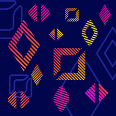 Bright abstract vector shapes on a dark blue background