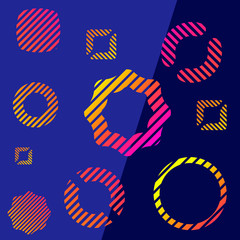 Bright abstract vector shapes on a dark blue background