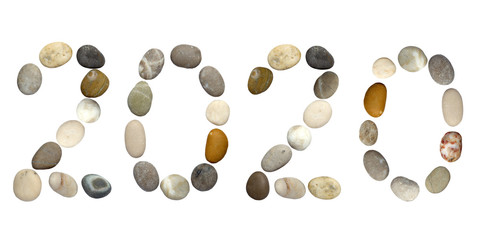 Pebble New Year 2020 number isolated on white background. 
