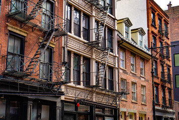 New York City East village buildings with fire escapes