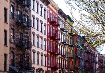 Fototapeta premium New York City East village buildings with fire escapes