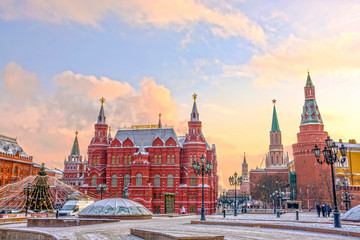 Obraz premium State Historical Museum on Red Square in winter. Moscow, Russia