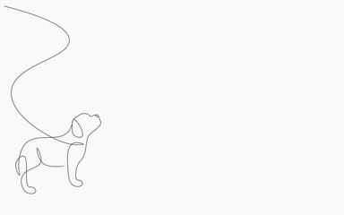 Dog puppy animal silhouette one line drawing, vector illustration