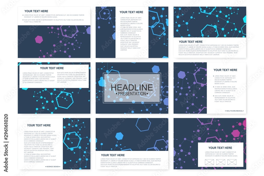Poster big set of vector templates for presentation slides. modern graphic background structure molecule an