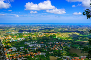 Scenic view of San Marino and the Adriatic coast of Italy from Mount Titan