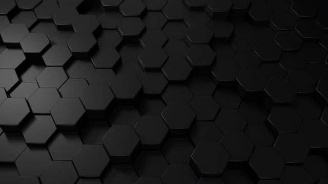 Hexagon dark background. Black honeycomb abstract metal grid pattern technology wallpaper.3d Rendering.