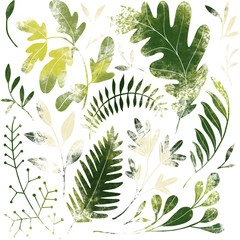 Green plants pattern. Fullsize raster artwork. Nature colours. - 296163479