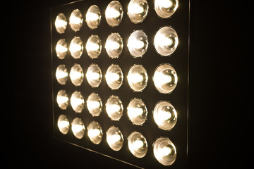 Vintage incandescent bulbs in retro style. Many lights in the form of a spotlight.
