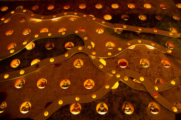 Durga Puja ,Diwali festival or Christmas decoration with warm lights and small idols.