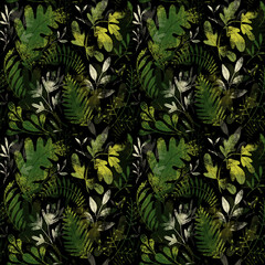 Green plants pattern. Fullsize raster artwork. Nature colours. - 296164470