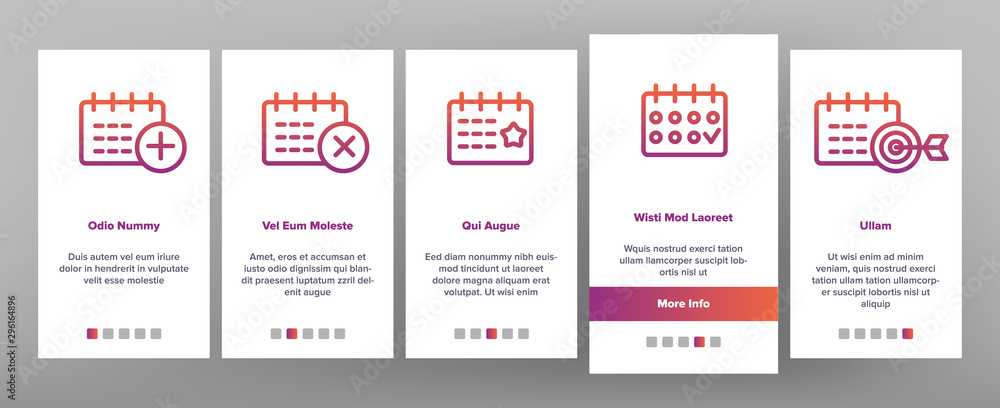Poster schedule onboarding mobile app page screen vector thin line. calendar with clock and human, heart an
