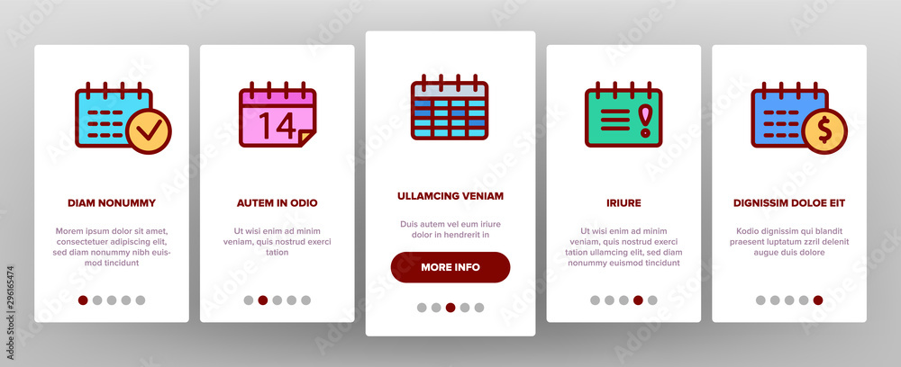 Poster schedule onboarding mobile app page screen vector thin line. calendar with clock and human, heart an