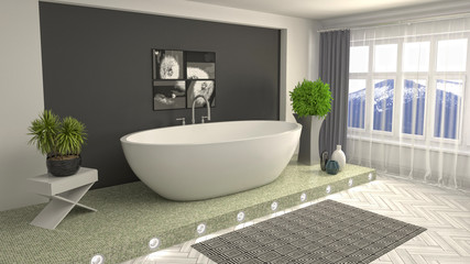 Naklejka na ściany i meble Bathroom interior. 3D illustration. Bath