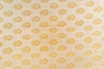Maski, India - October ,6 2019 - Traditional Indian Silk Saree border pattern with golden bright...
