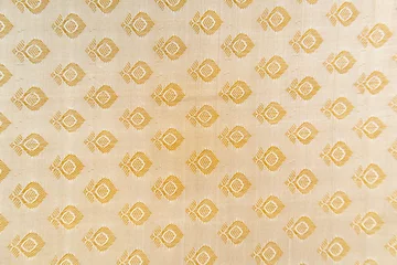 Fotobehang Maski, India - October ,6 2019 - Traditional Indian Silk Saree border pattern with golden bright colors and floral design. © WESTOCK