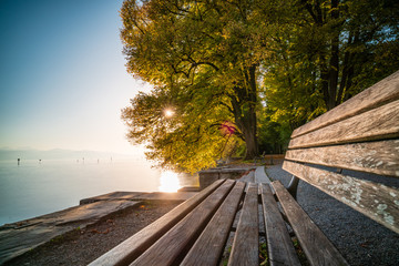 D, Bayern, Bodensee, LIndau, Lindenhofpark, Goldener Oktober am Bodensee, grafische Sicht über...