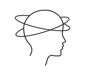 Linear silhouette of a head on a white background. Vector illustration. 
