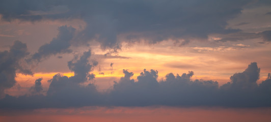 Colorful tropical sky at sunset, wide background