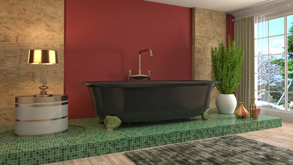 Obraz na płótnie Canvas Bathroom interior. 3D illustration. Bath