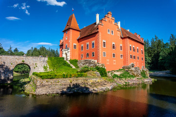 Naklejka premium Cervena Lhota - romantic water chateau or castle in Czech Republic (czechia), popular travel destination in Europe
