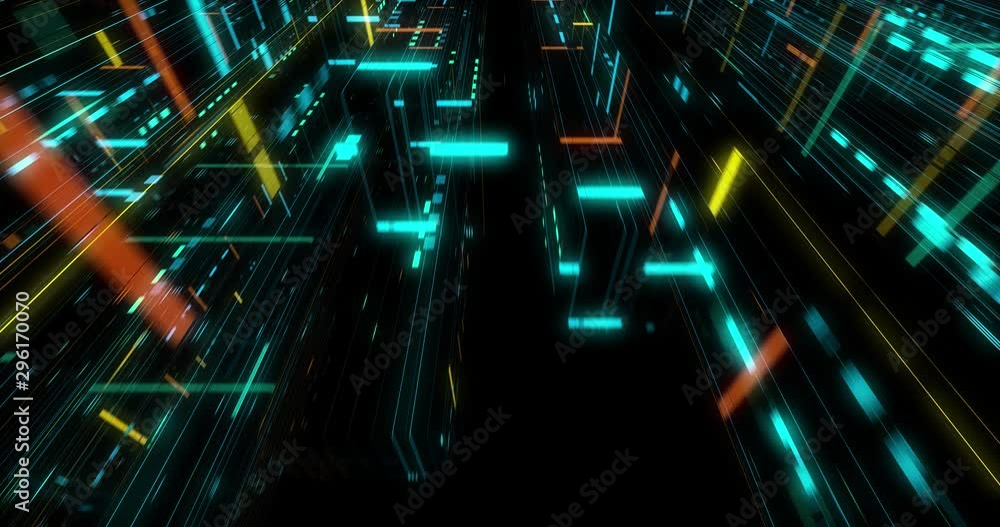 Poster quantum computer environment with digital technology, processing unit of an advanced artificial inte
