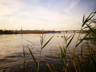 Fototapeta na wymiar RIVER. BRIDGES. STONES ON THE SHORE. WATER. Dnieper River.