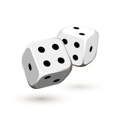 illustration Online Poker casino banner with dice on white surface table. Marketing Luxury Banner big win Jackpot Online Casino isolated on white background. Advertising poster with dice