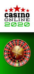 illustration Online web casino banner with american roulette on green surface table. Marketing Luxury green Banner Poker Jackpot zero with classic roulette. Advertising poster set Online web Casino