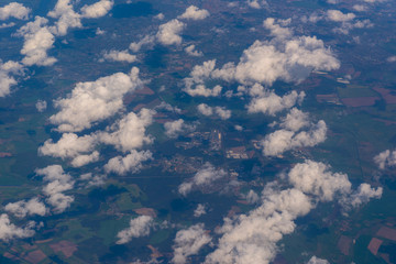 Beautiful panoramic view from airplane, Germany, flying airplane.