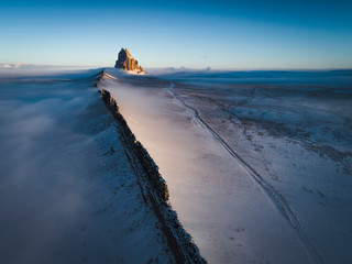 High angle of snow covered landscape
