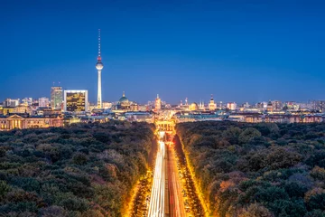 Tuinposter Berlin skyline with Tiergarten district at night © eyetronic