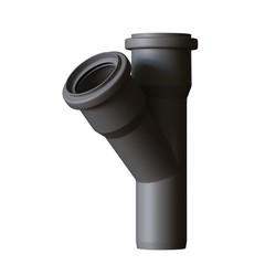 Plastic sewer pipe grey on white background, isolated. 3D rendering of excellent quality in high resolution. It can be enlarged and used as a background or texture.