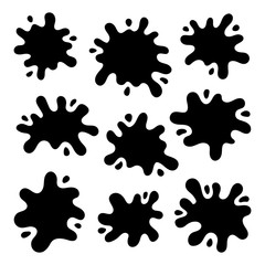 Super set hand drawn black blots isolated on white background. Vector illustration