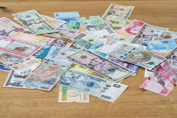 Several world countries paper bank money notes.
