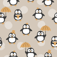 Seamless pattern with cute penguins. Baby print.