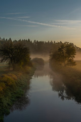 Fototapeta na wymiar Sunrise over river Blanice in south Bohemia in autumn nice morning