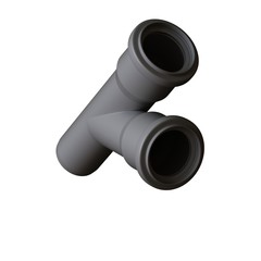 Plastic sewer pipe grey on white background, isolated. 3D rendering of excellent quality in high resolution. It can be enlarged and used as a background or texture.