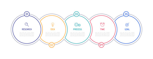 Business process infographic template. Thin line design with numbers 5 options or steps. Vector illustration graphic design