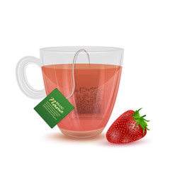 Realistic illustration of Strawberry Tea, tea cup on white background. Vector eps 10 format