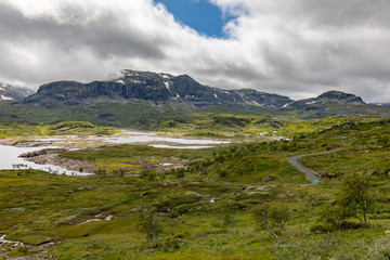 Fototapeta premium Panoramic view to Hardangervidda plateau and Kjelavatn lake, Norway