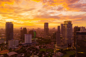 Beautiful dusk skyline in Jakarta downtown