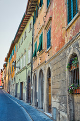 Montopoli in Val d'Arno narrow street architecture. Tuscany, Itaky.