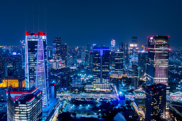 Obraz na płótnie Canvas Beautiful Jakarta city with glowing skyscrapers