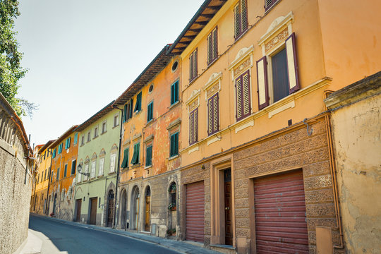 Montopoli in Val d'Arno narrow street architecture. Tuscany, Itaky.
