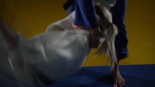 women are fighting on the tatami. jiu jitsu