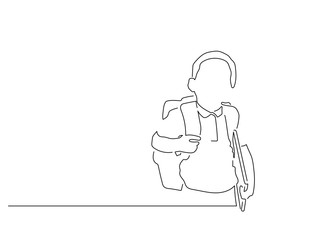 School boy isolated line drawing, vector illustration design. Education collection.