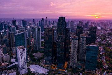 Exotic twilight skyline of Jakarta city