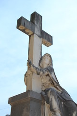 mourning statue cross on cemetery dubrovnik croatia