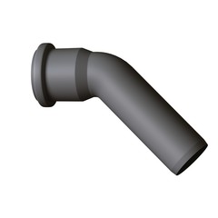 Plastic sewer pipe grey on white background, isolated. 3D rendering of excellent quality in high resolution. It can be enlarged and used as a background or texture.