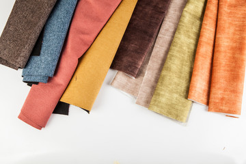 Samples of various colorful textile materials